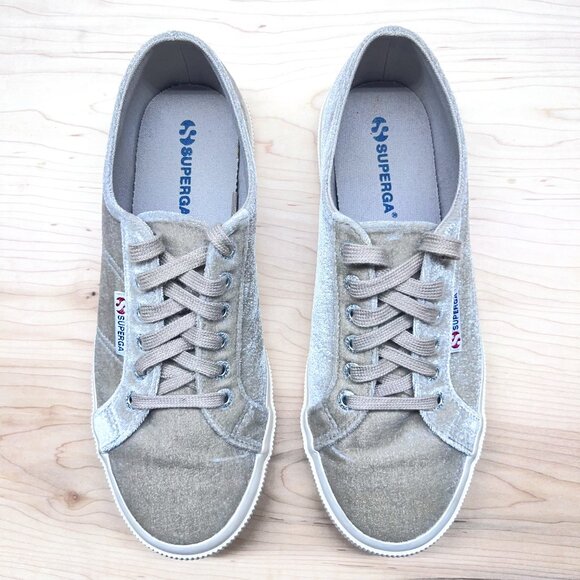 Superga Shoes - Superga Crushed Velvet Sneakers Light Grey Size 9